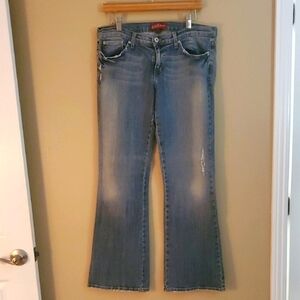 Just USA Distressed Flare Jeans in Blue